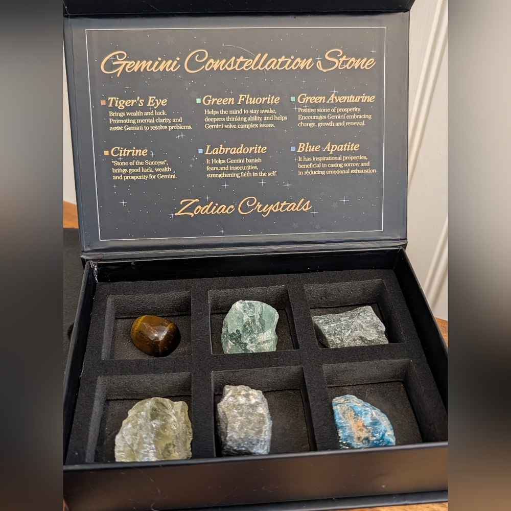 Gemini Constellation Stone Set with Citrine and Green Fluorite